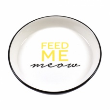 DUVO+ Миска для животных керамическая, низкая, "Feed Me Meow", черно-белая, 13,8см (180мл)